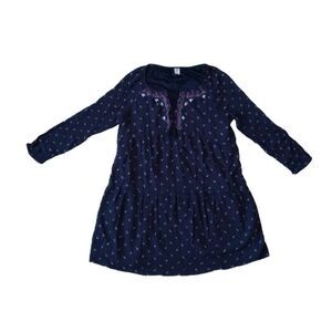 Old Navy Blue Floral Print Embroidered Neckline Long Sleeve Dress Women's Medium